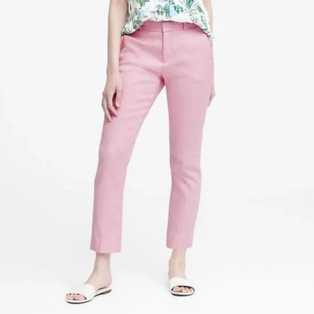 Banana Republic Avery Straight-Fit Linen-Cotton Classic Pink Sz 2